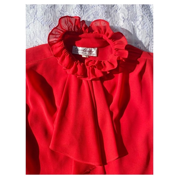 Vintage Red Ruffled Blouse - Picture 5 of 9